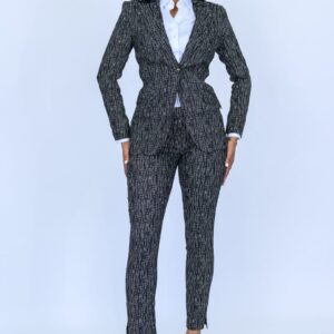 Black with Grey Spotted String Pattern 2 Piece Slim Fit Suit with Adjustable Side Tabs on Pants