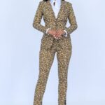 Brown with Tan Creamy Leafy Jacquard Pattern 2 Piece Slim Fit Suit with Adjustable Side Tabs on Pants