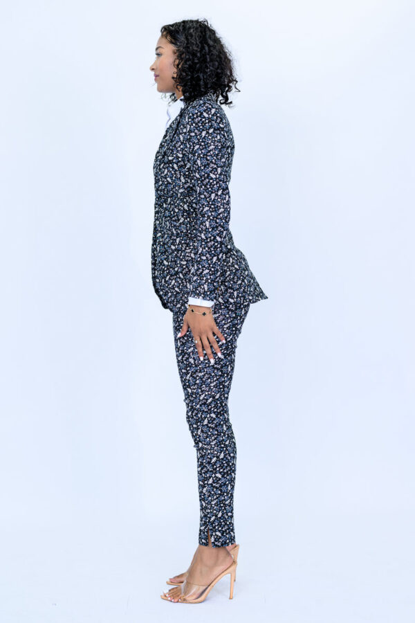 Grey with Cream and Brown Leafy Jacquard Pattern 2 piece Slim Fit Suit with Adjustable Side Tabs on Pants